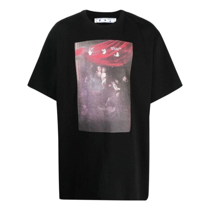 Off-White Men’ s SS22 Solid Color Pattern Printing Short Sleeve Version Black T-Shirt