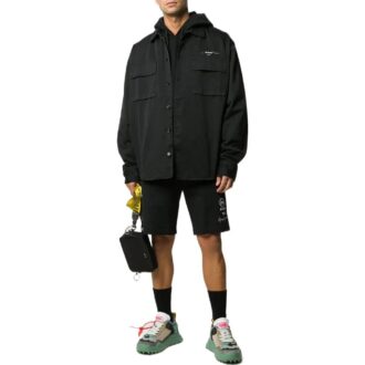 Off-White Men’ s SS22 Solid Color Printing Hooded Long Sleeves Version Black