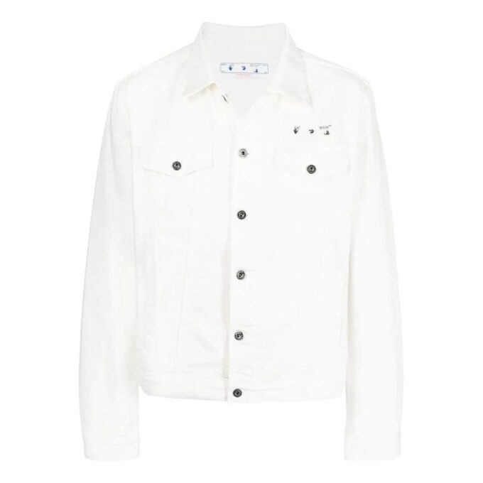 Off-White Men’ s SS22 Solid Color Printing Long Sleeves Denim Version White Jacket