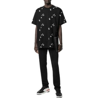 Off-White Men’ s SS22 Solid Color Round Neck Logo Printing Short Sleeve Black T-Shirt