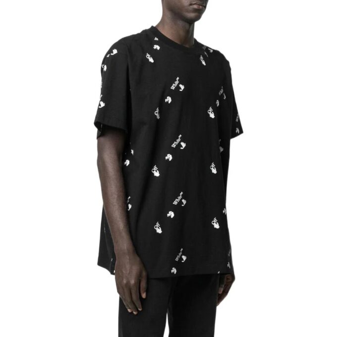 Off-White Men’ s SS22 Solid Color Round Neck Logo Printing Short Sleeve Black T-Shirt