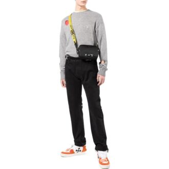 Off-White Men’ s SS22 Solid Color Round Neck Pullover Long Sleeves Wool Sweater Gray
