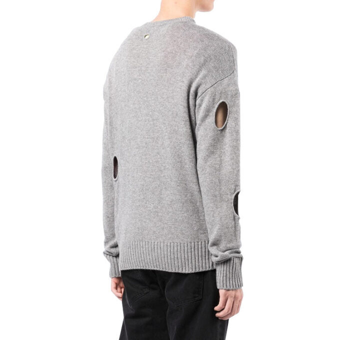 Off-White Men’ s SS22 Solid Color Round Neck Pullover Long Sleeves Wool Sweater Gray