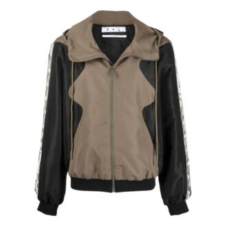 Off-White Men’ s SS22 Splicing Contrasting Colors Casual Hooded Jacket Version Khaki