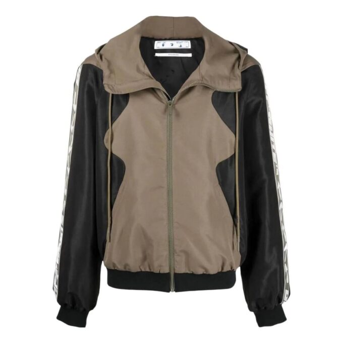 Off-White Men’ s SS22 Splicing Contrasting Colors Casual Hooded Jacket Version Khaki