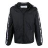 Off-White Men’ s SS22 Splicing Retro Sports Logo Jacquard Zipper Hooded Jacket Black