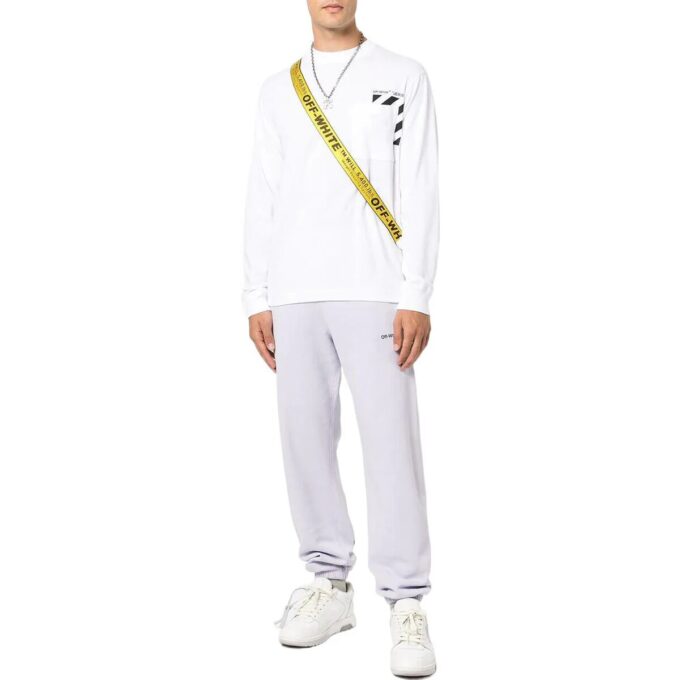 Off-White Men’ s SS22 Stripe Logo Printing Pullover Round Neck Long Sleeves White T-Shirt