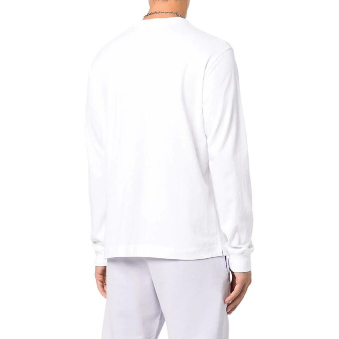 Off-White Men’ s SS22 Stripe Logo Printing Pullover Round Neck Long Sleeves White T-Shirt