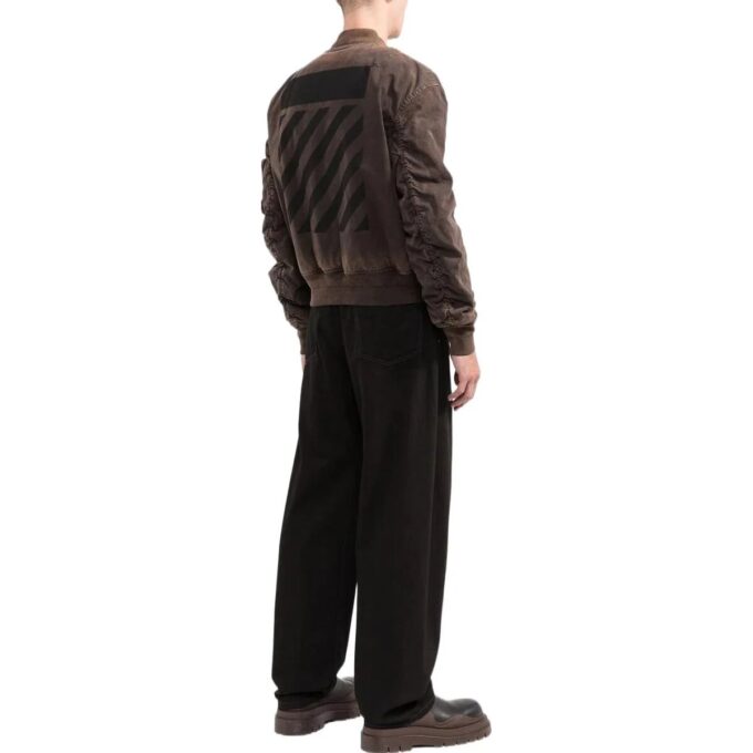 Off-White Men’ s SS22 Stripe Printing Zipper Long Sleeves Jacket Loose Fit Brown