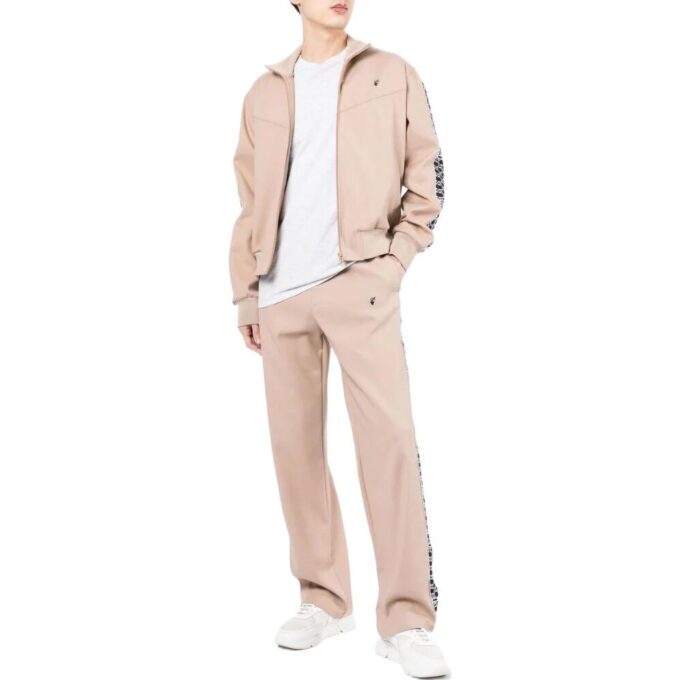 Off-White Men’ s SS22 Stripe Splicing High Collar Zipper Long Sleeves Version Khaki Jacket