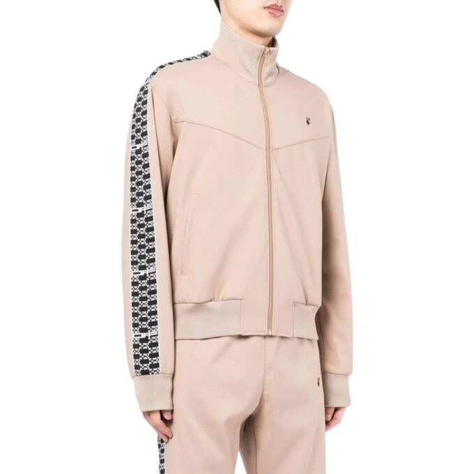 Off-White Men’ s SS22 Stripe Splicing High Collar Zipper Long Sleeves Version Khaki Jacket