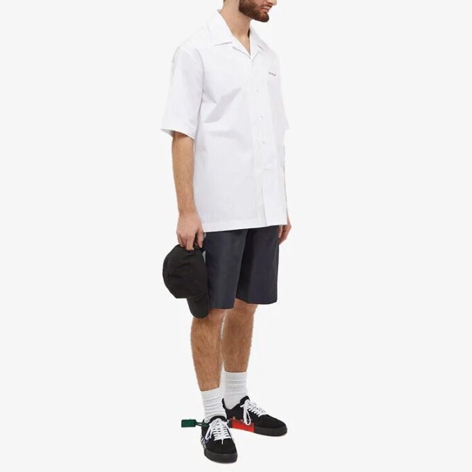 Off-White Men’ s SS22 Twill Printing Elastic Waistband Straight Shorts Ordinary Version Black