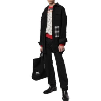 Off-White Men’ s SS22 Version Logo Printing Plaid Pocket Lapel Jacket Black