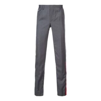 Off-White Men’ s Stripe Pattern Casual Long Pants/Trousers Slim Fit Gray