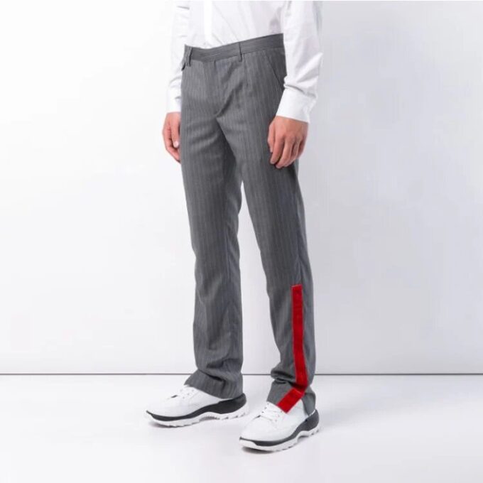 Off-White Men’ s Stripe Pattern Casual Long Pants/Trousers Slim Fit Gray