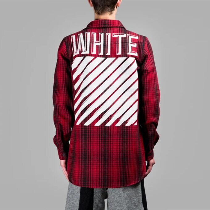 Off-White Men’ s Stripe Plaid Red Shirt