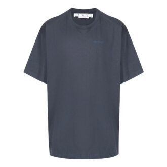 Off-White Men’ s Stripe Printing Short Sleeve Loose Fit Navy Blue T-Shirt