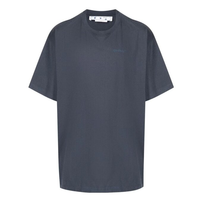 Off-White Men’ s Stripe Printing Short Sleeve Loose Fit Navy Blue T-Shirt
