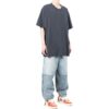 Off-White Men’ s Stripe Printing Short Sleeve Loose Fit Navy Blue T-Shirt