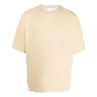 Off-White Men’ s Stripe Round Neck Short Sleeve Beige T-Shirt