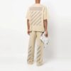 Off-White Men’ s Stripe Round Neck Short Sleeve Beige T-Shirt