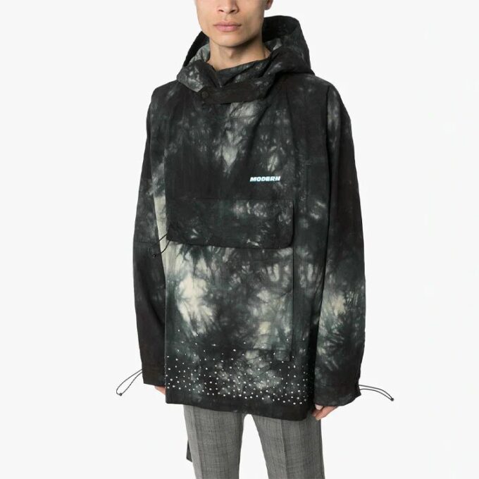 Off-White Men’ s Tie Dye Crystal Pullover Hooded Jacket Loose Fit Black