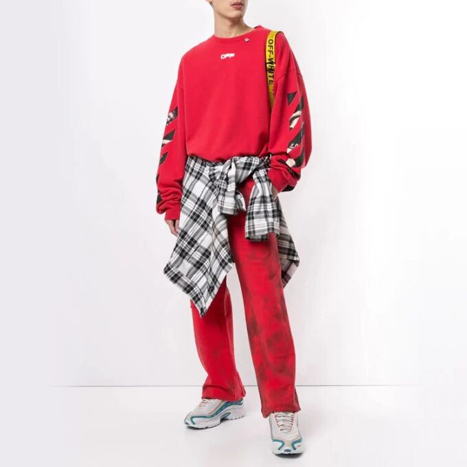 Off-White Men’ s Tie Dye Red Sports Pants/Trousers/Joggers