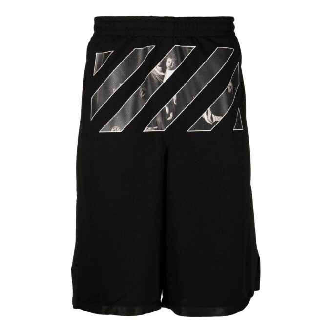 Off-White Men’ s Twill Printing Pants Waist Straight Shorts Black