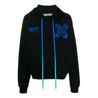 Off-White Men’ s Wizard and Cat Over Arrow Logo Loose Fit Black