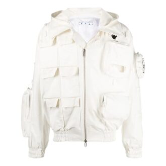 Off-White Men’ s x C/O Teenage Engineering Crossover Solid Color Multiple Pockets Zipper Hooded Jacket Version White