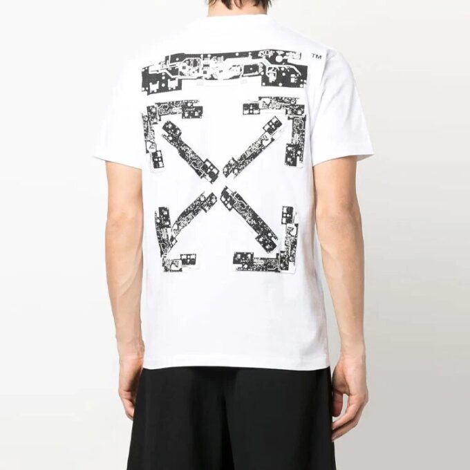 Off-White Men’ s x Teenage Engineering Crossover Logo Printing Short Sleeve White T-Shirt