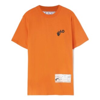 Off-White Men’ s x Teenage Engineering Crossover SS22 Logo Printing Round Neck Short Sleeve Orange T-Shirt