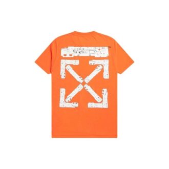 Off-White Men’ s x Teenage Engineering Crossover SS22 Logo Printing Round Neck Short Sleeve Orange T-Shirt