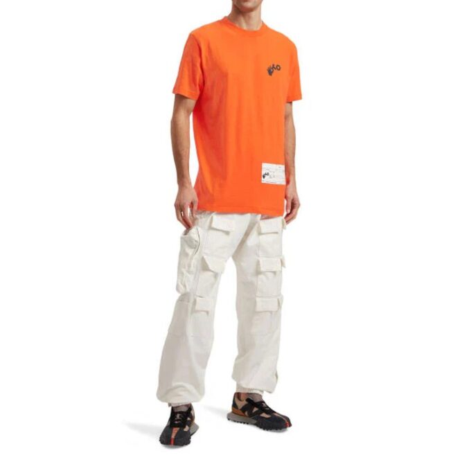 Off-White Men’ s x Teenage Engineering Crossover SS22 Logo Printing Round Neck Short Sleeve Orange T-Shirt
