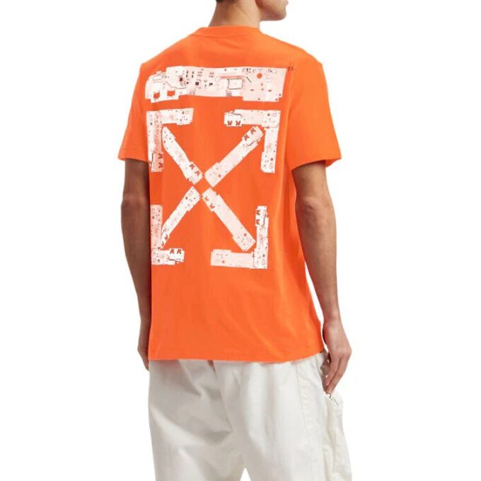 Off-White Men’ s x Teenage Engineering Crossover SS22 Logo Printing Round Neck Short Sleeve Orange T-Shirt