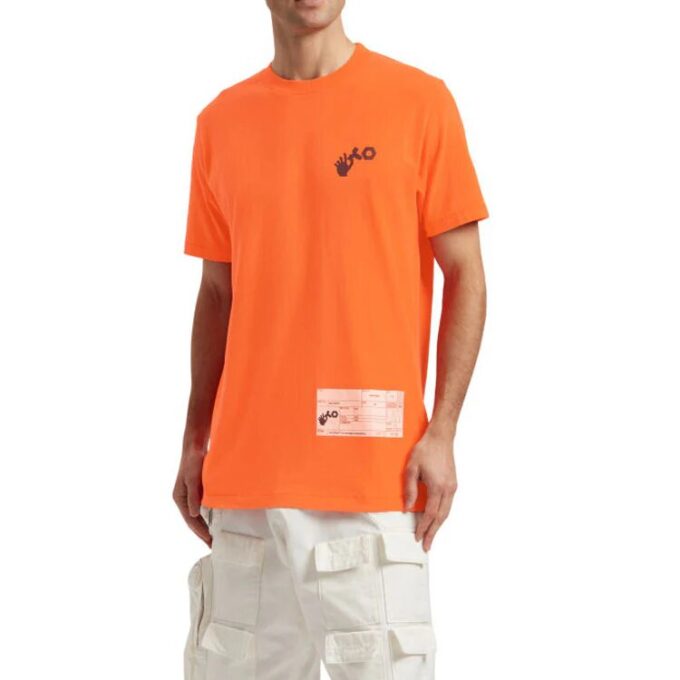 Off-White Men’ s x Teenage Engineering Crossover SS22 Logo Printing Round Neck Short Sleeve Orange T-Shirt