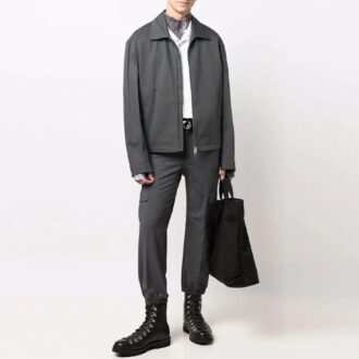 Off-White Men’ s Zipper Shirt Jacket Loose Fit Dark Grey