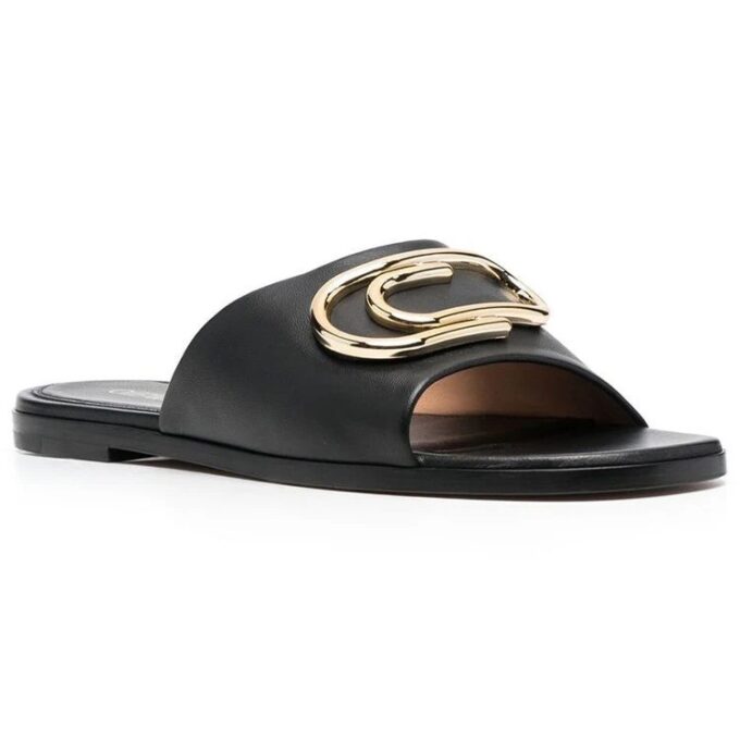 Off-White Paperclip Leather Sandals “Black Gold”