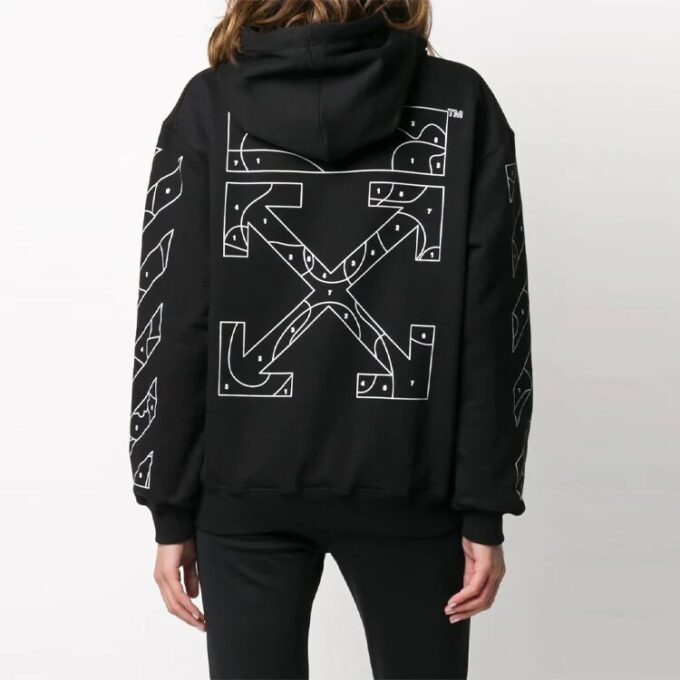 Off-White Pattern Printing Hoodie Loose Fit Black