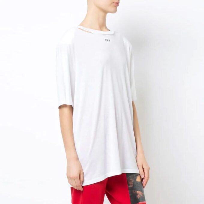 Off-White Printed Back Slit Crewneck Oversized T-shirt White
