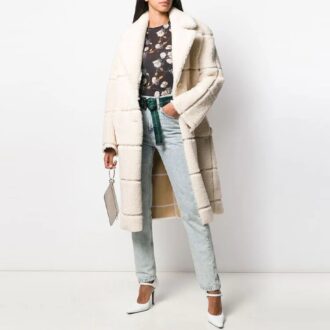 Off-White Solid Color Coat Loose Fit Creamy White