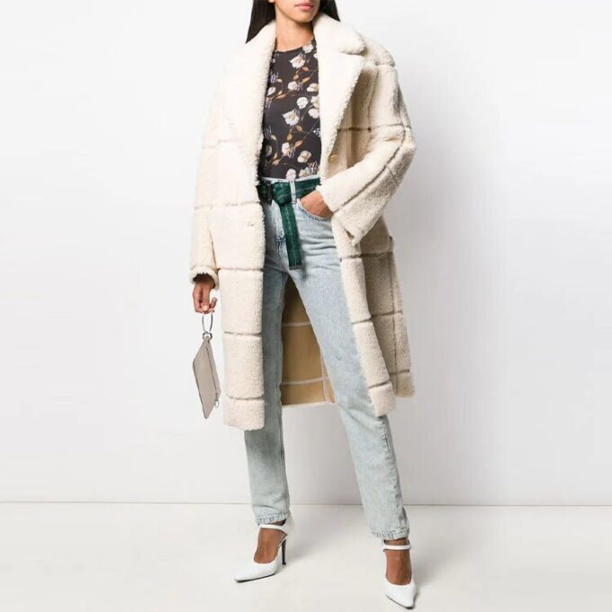 Off-White Solid Color Coat Loose Fit Creamy White
