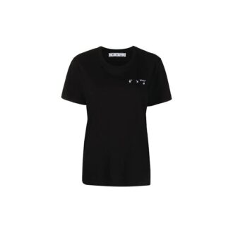 Off-White SS21 Arrows Pattern Logo Printing Short Sleeve Black T-Shirt