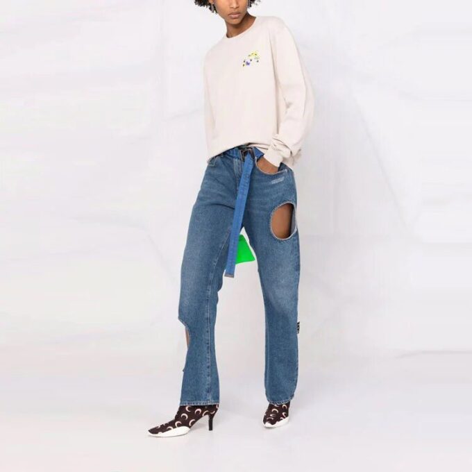 Off-White SS21 Arrows Plaid Flowers Printing Loose Fit Creamy White Hoodie