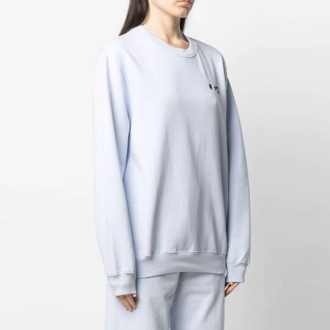 Off-White SS21 Chest Logo Embroidered Round Neck Light Blue Hoodie