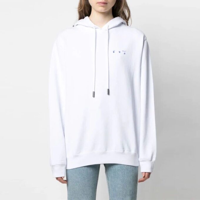 Off-White SS21 Flower Arrows Logo Embroidered Hoodie Loose Fit White