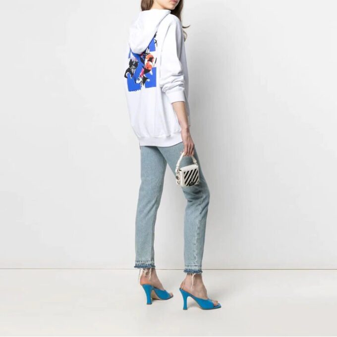 Off-White SS21 Flower Arrows Logo Embroidered Hoodie Loose Fit White