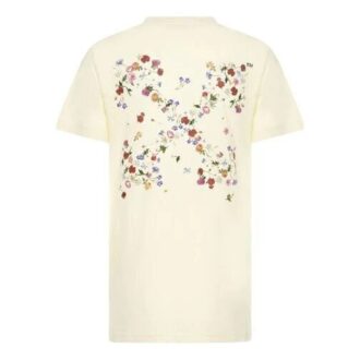 Off-White SS21 Flowers Embroidered Arrow Short Sleeve Creamy White