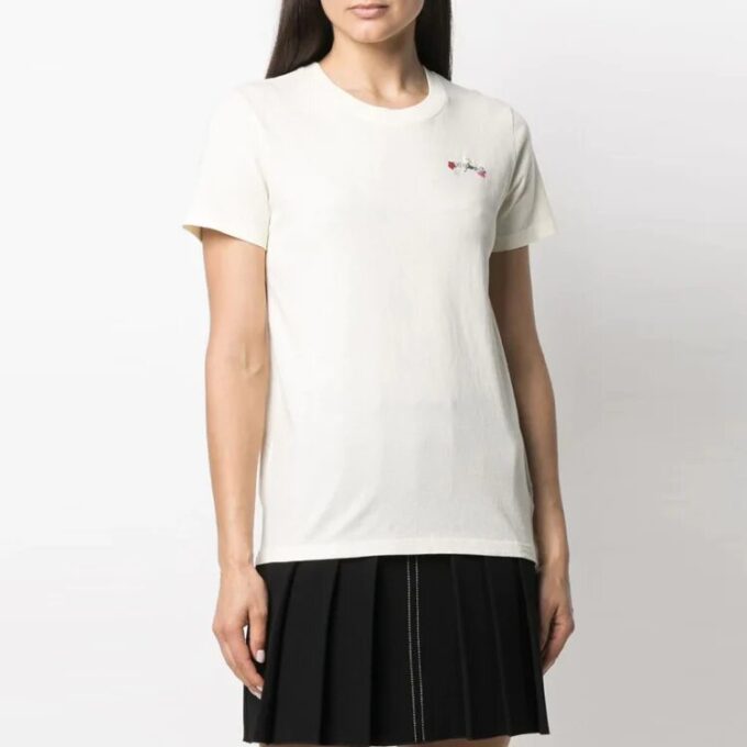 Off-White SS21 Flowers Embroidered Arrow Short Sleeve Creamy White