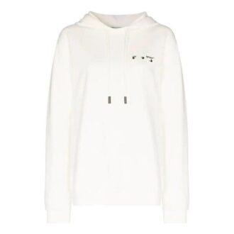 Off-White SS21 Logo Embroidered Arrow Hoodie Loose Fit White